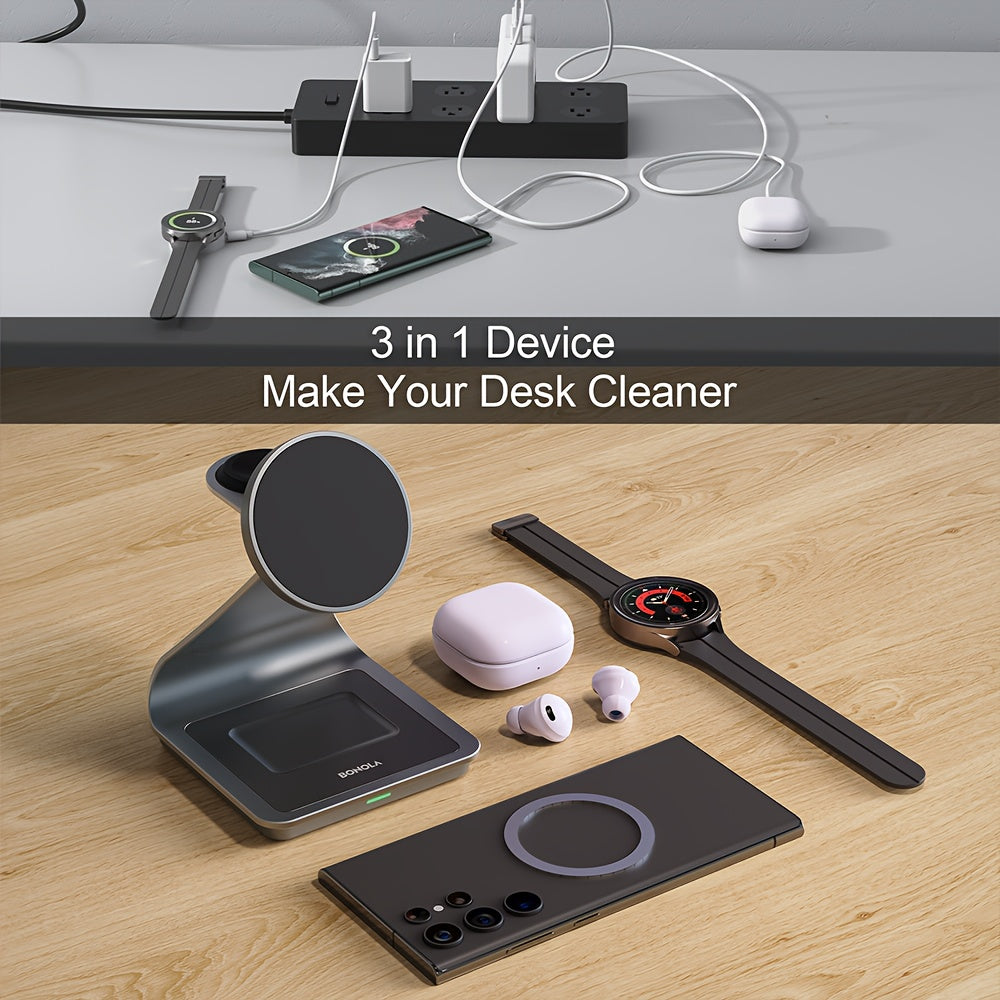 TriCharge Pro – 3-in-1 Fast Wireless Charger for Samsung S Series